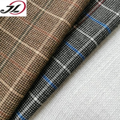 wholesale yarn dyed check poly woven tweed woolen fabric